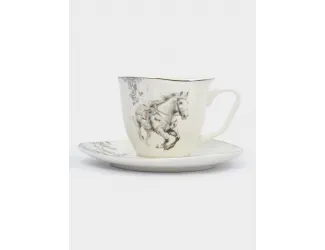 Пара чайная, 1 перс, 2 пр, 250 мл, фарфор N, белая, с серебристым кантом, Конь, White horse