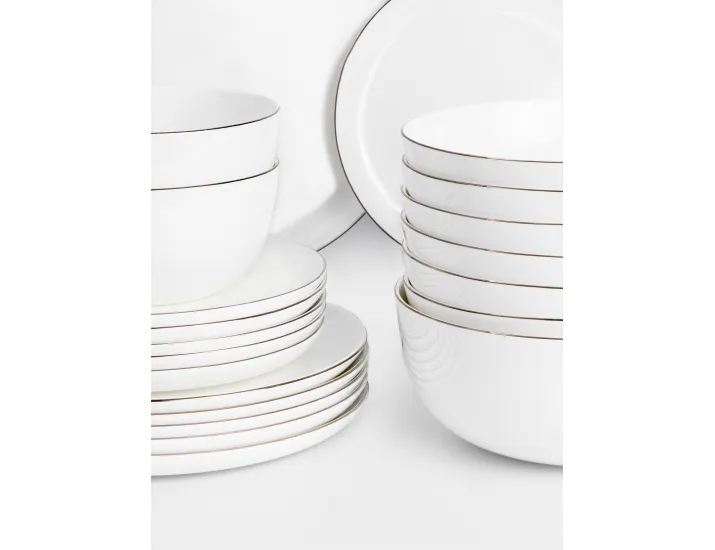 Сервиз обеденный 6 персон 21 предмет белый с серебристым кантом Anna Lafarg Арктика