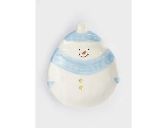 Блюдо, 18x22x4 см, керамика D, бело-голубое, Снеговик в шапке и шарфе, Snowman