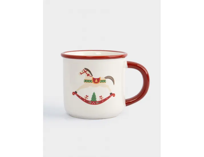 Кружка 470 мл с ложкой красная Елка/Лошадка-качалка Anna Lafarg Bright horse