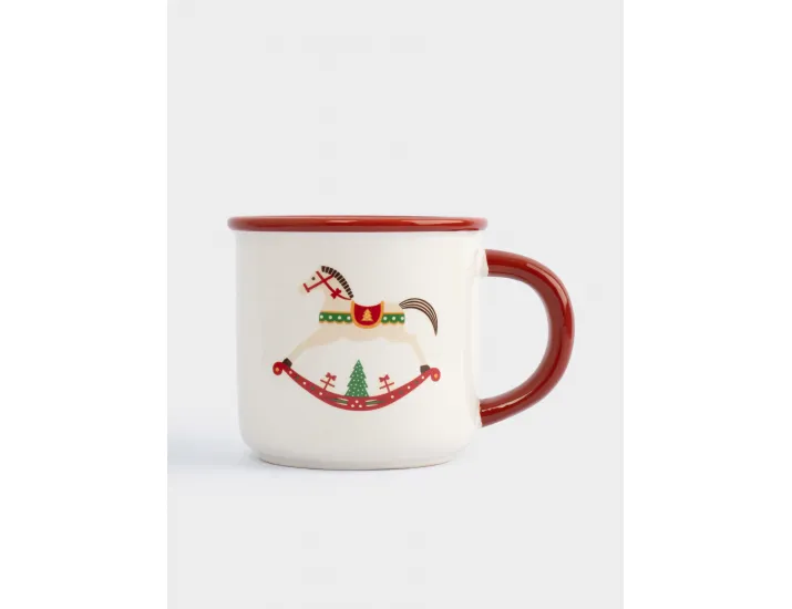 Кружка 470 мл с ложкой красная Елка/Лошадка-качалка Anna Lafarg Bright horse