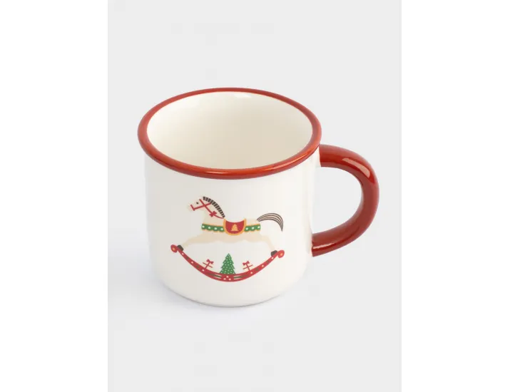 Кружка 470 мл с ложкой красная Елка/Лошадка-качалка Anna Lafarg Bright horse