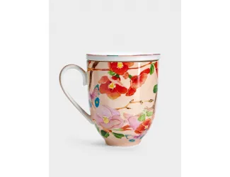 Кружка, 400 мл, с подставкой, Камелии на розовом
