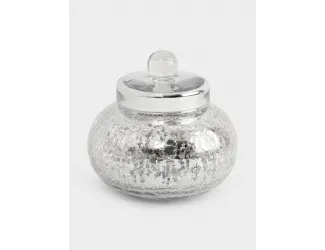 Конфетница, 16х15 см, с крышкой, стекло, серебристая, Кракелюр, Craquelure
