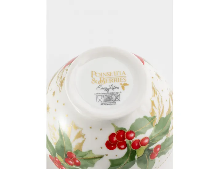 Сахарница 0,25 л белая с золотистым кантом Пуансеттия и ягоды Easy Life Poinsettia and berries