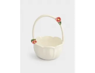 Конфетница, 15х22 см, с ручкой, керамика, молочная, Цветы, Gentle flower