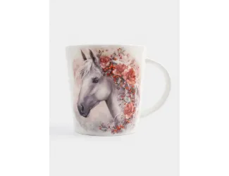 Кружка, 450 мл, фарфор F, белая, Лошадь с цветами, Horse