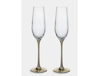 Бокал для шампанского, 180 мл, 2 шт, стекло, золотистая ножка, Ravello
