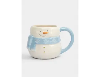 Кружка, 450 мл, керамика D, бело-голубая, Снеговик в шарфе, Snowman