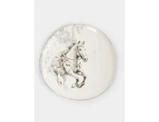 Тарелка обеденная, 28 см, фарфор N, белая, с серебристым кантом, Конь, White horse