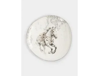 Тарелка закусочная, 21 см, фарфор N, белая, с серебристым кантом, Конь, White horse