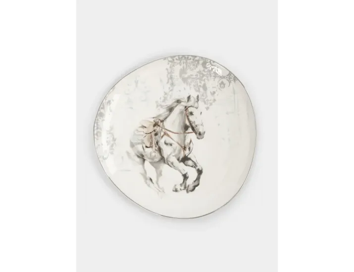 Тарелка закусочная 21 см белая с серебристым кантом Конь Anna Lafarg White horse