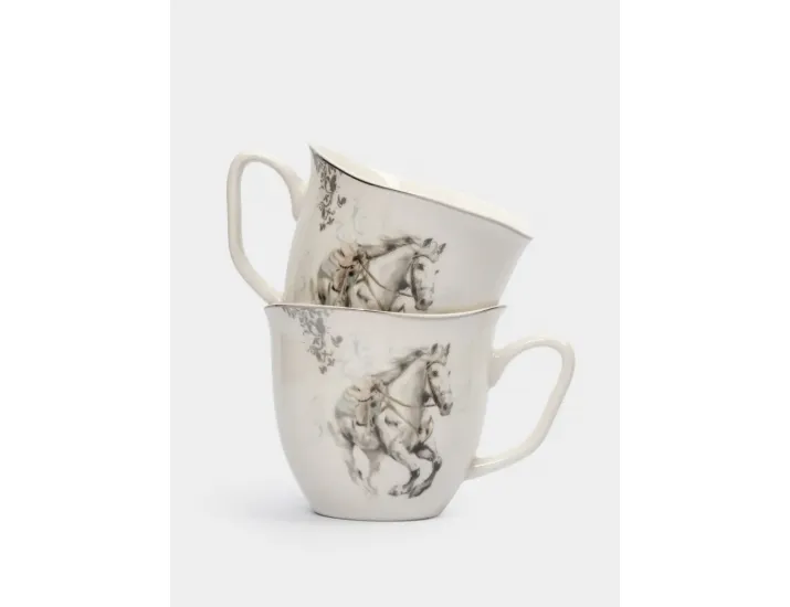 Кружка 320 мл 2 шт белая с серебристым кантом Конь Anna Lafarg White horse