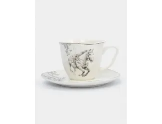Пара чайная, 1 перс, 2 пр, 250 мл, фарфор N, белая, с серебристым кантом, Конь, White horse