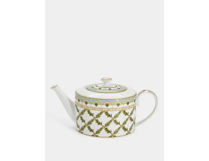 Чайник 1,2 л белый Еловые ветви с серо-зеленой полосой Pozzi Milano Rosita