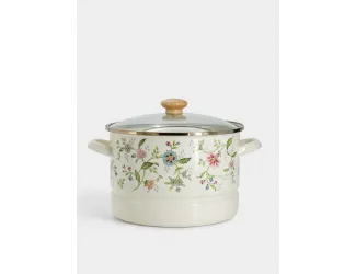 Кастрюля, 24 см, 6.5 л, со вставкой-пароваркой, эмалированная, с крышкой стеклянной, Прованс