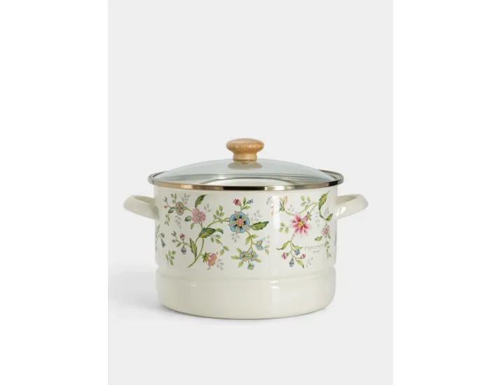 Кастрюля 24 см 6.5 л со вставкой-пароваркой эмалированная с крышкой молочная Цветы Ejiry Provence