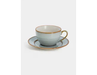 Пара чайная, 1 перс, 2 пр, 220 мл, керамика, серо-бежевая, с коричневым кантом, Mandala