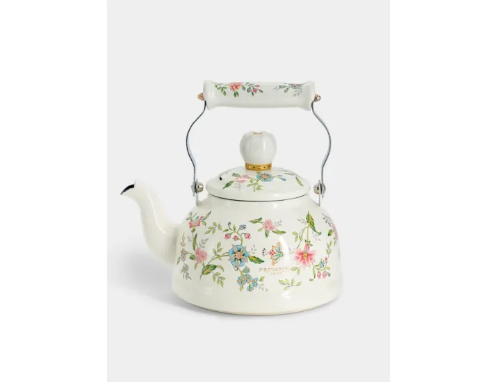 Чайник эмалированный 1,3 л с крышкой с покрытием молочный Цветы Ejiry Provence