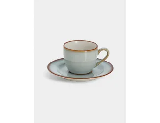 Пара кофейная, 1 перс, 2 пр, 90 мл, керамика, серо-бежевая, с коричневым кантом, Mandala