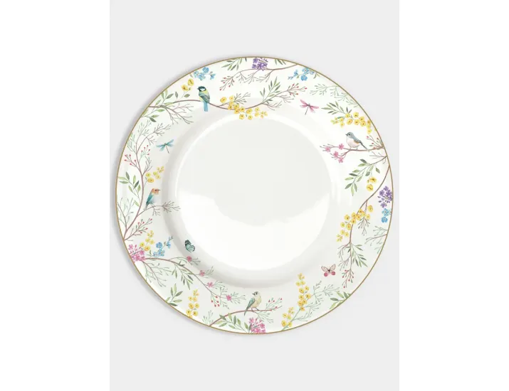 Тарелка обеденная 26,5 см белая Цветы и птицы Easy Life Birds Melody