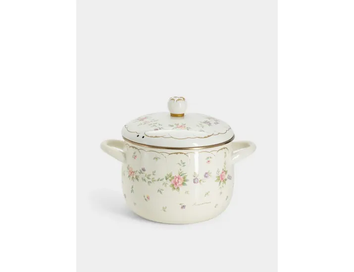 Кастрюля 3,8 л 20 см с крышкой с покрытием молочная Цветы Ejiry Remembrance