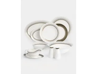 Сервиз обеденный 12 персон 50 предметов бело-зеленый с золотистым кантом матовый Anna Lafarg Virtus