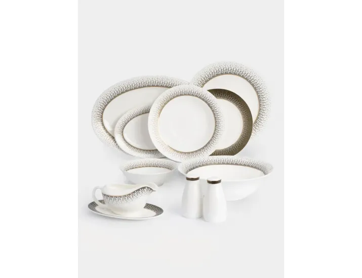 Сервиз обеденный 12 персон 50 предметов бело-зеленый с золотистым кантом матовый Anna Lafarg Virtus