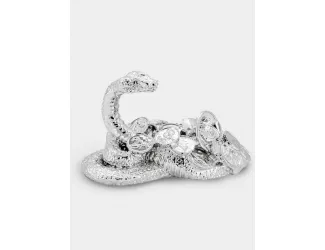 Статуэтка, 6 см, серебристая, Змея с монетами