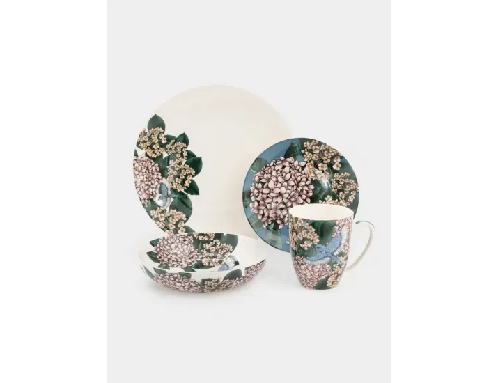 Набор обеденный 4 персоны 16 предметов бело-синий Гортензия Maxwell & Williams Воспоминание