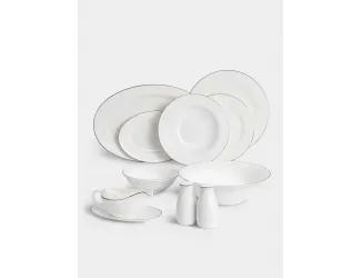 Сервиз обеденный 6 персон 27 предметов белый с серебристым кантом Anna Lafarg Айвори