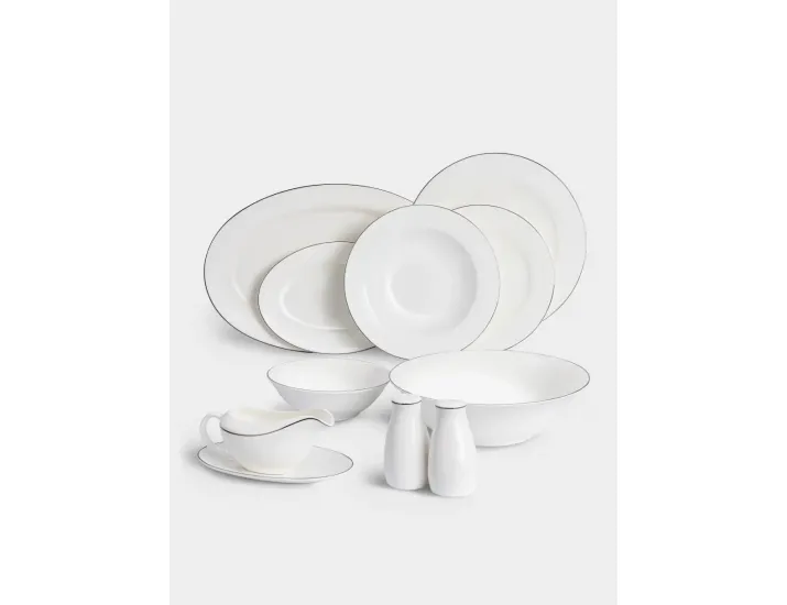 Сервиз обеденный 6 персон 27 предметов белый с серебристым кантом Anna Lafarg Айвори