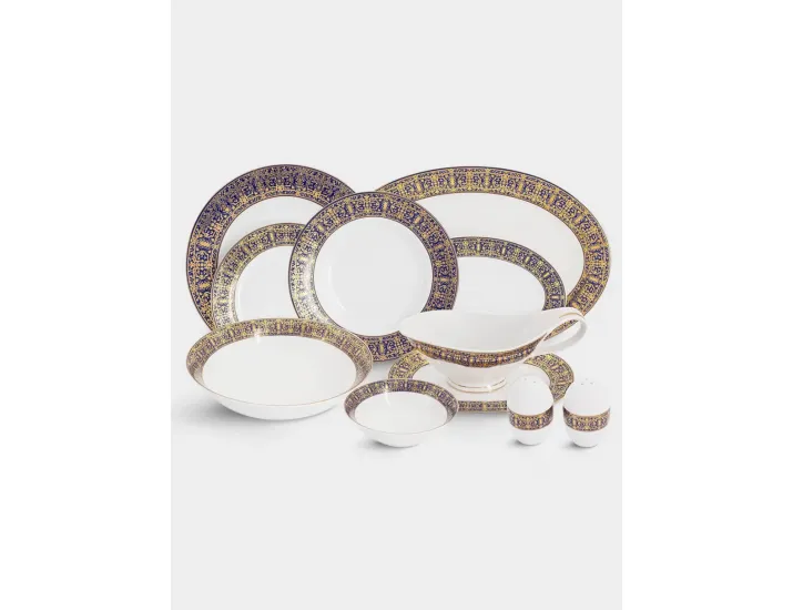 Сервиз обеденный 6 персон 27 предметов бело-синий с золотистым орнаментом Anna Lafarg Византия