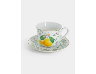 Чашка с блюдцем, 370 мл, Цветы и лимоны