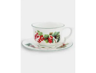 Чашка с блюдцем, 340 мл, Красная смородина