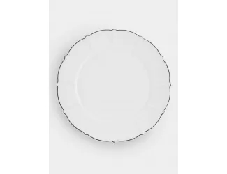 Тарелка обеденная 26,5 см белая с серебристым кантом Anna Lafarg Lotus silver