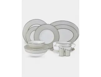 Сервиз обеденный 6 персон 27 предметов серо-бежевый с серебристым кантом Anna Lafarg Marengo