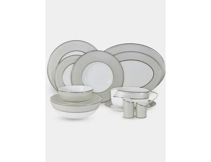 Сервиз обеденный 6 персон 27 предметов серо-бежевый с серебристым кантом Anna Lafarg Marengo