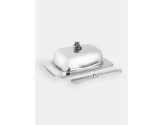 Масленка, 18х13 см, с ножом, сталь, прямоугольная, Vintage