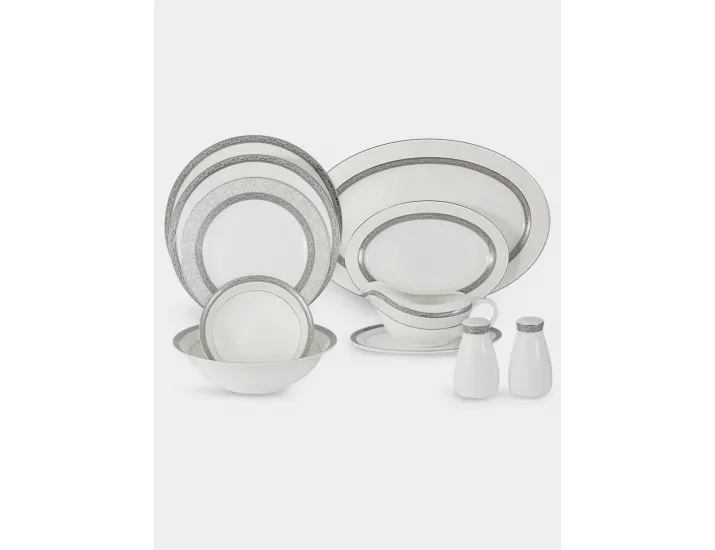 Сервиз обеденный 6 персон 27 предметов бело-серый с серебристым кантом Арабеска Anna Lafarg Boston