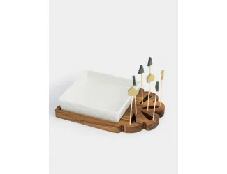 Набор для закусок, 2 пр, на подставке, со шпажками, керамика/дерево, Подарок, New year