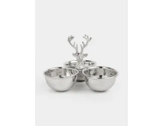 Менажница, с декором, 23х17 см, 3 отд, с ручкой, металл, серебристая, Олень, Maral grey