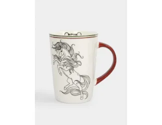 Кружка, 420 мл, фарфор N, бело-бордовая, Лошадь, Horse