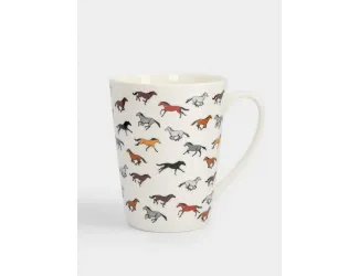 Кружка, 420 мл, фарфор N, белая, Бегущие лошади, Bright horse