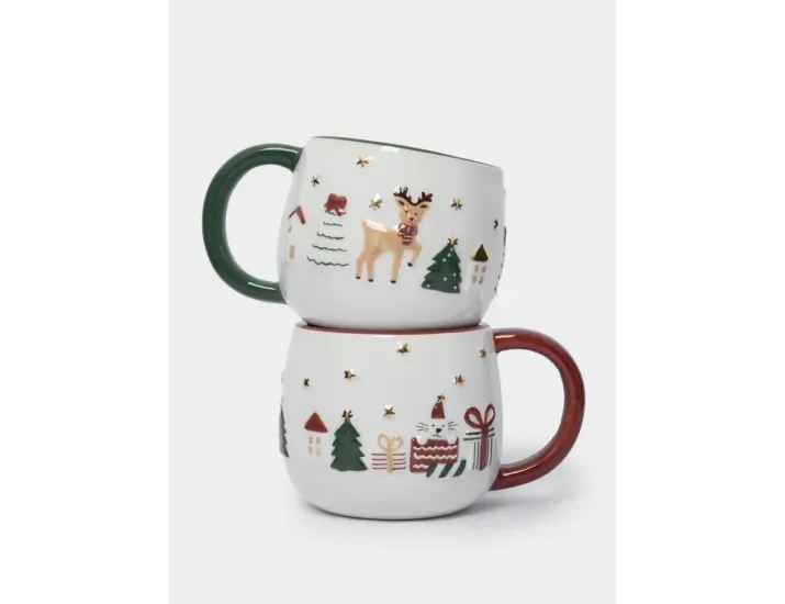 Кружка 400 мл 2 шт зеленая/красная Олень и Кот Anna Lafarg New year
