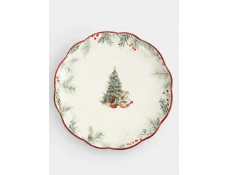 Тарелка обеденная, 24 см, керамика D, красная, Лошадка у елки, Festival