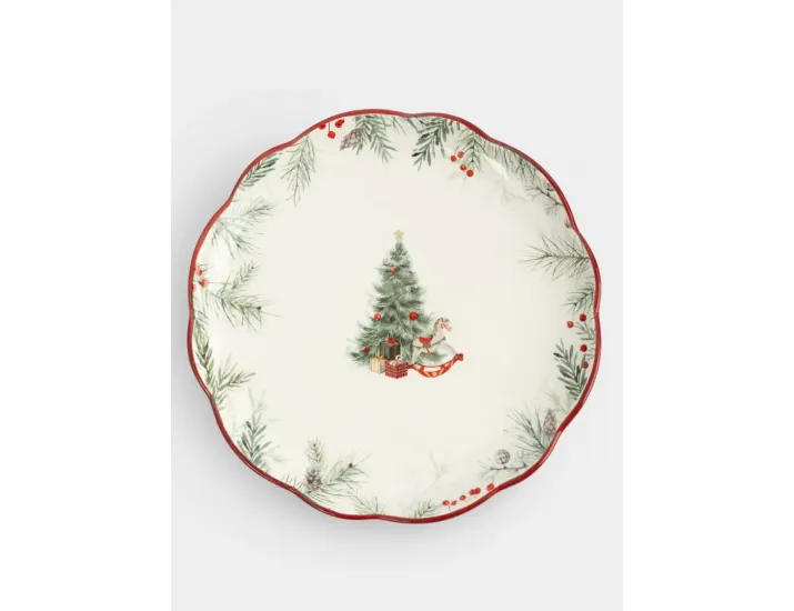 Тарелка обеденная 24 см красная Лошадка у елки Anna Lafarg Festival