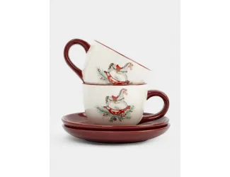 Пара чайная, 220 мл, 2 перс, 4 пр, керамика D, красная, Лошадка, Festival