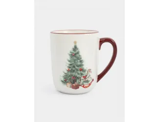 Кружка, 540 мл, керамика D, красная, Лошадка у елки, Festival