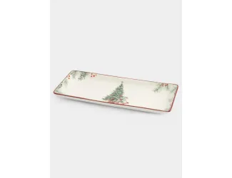Блюдо, 34х13 см, керамика D, прямоугольное, красная, Лошадка у елки, Festival